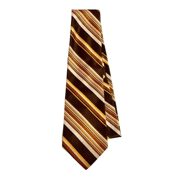 VTG VANDERBILT NECKTIE BROWN YELLOW STRIPED POLYESTER DESIGNER 60" X 4" MENS - Picture 2 of 3